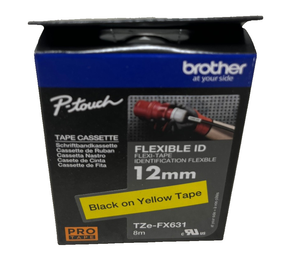 BROTHER TZe-FX631 ORIGINAL BLACK ON YELLOW TAPE (12mmX8mt) P-TOUCH 300/500