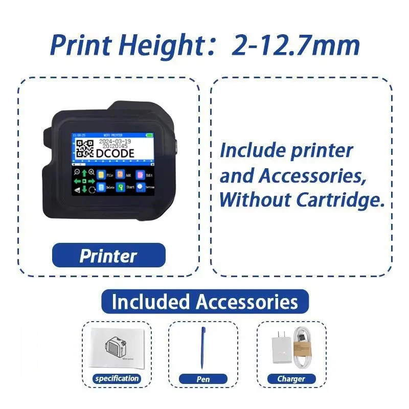 DC98 Mini Portable Inkjet Printer 12.7mm Handheld Thermal Inkjet Printer QR Barc