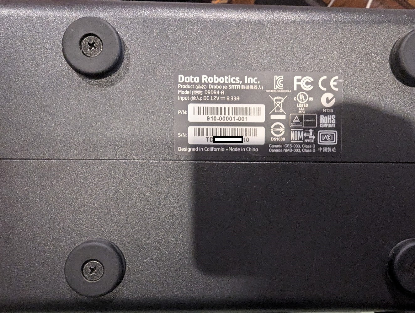 Data Robotics DRDR4-A Drobo e-SATA External 5-Bay Storage Array No Drives