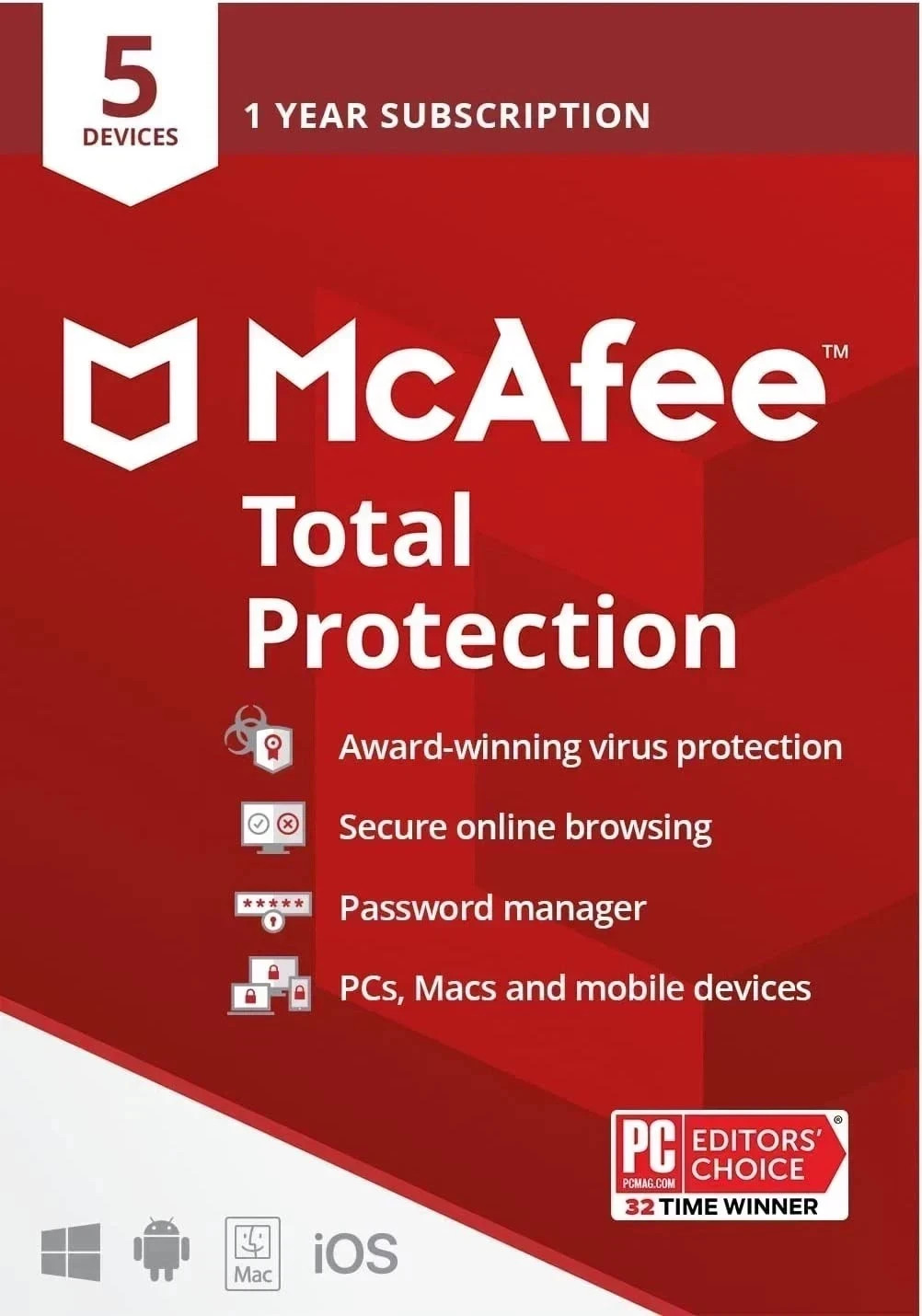 McAfee Total Protection- 5 Devices / 1 Year- Global