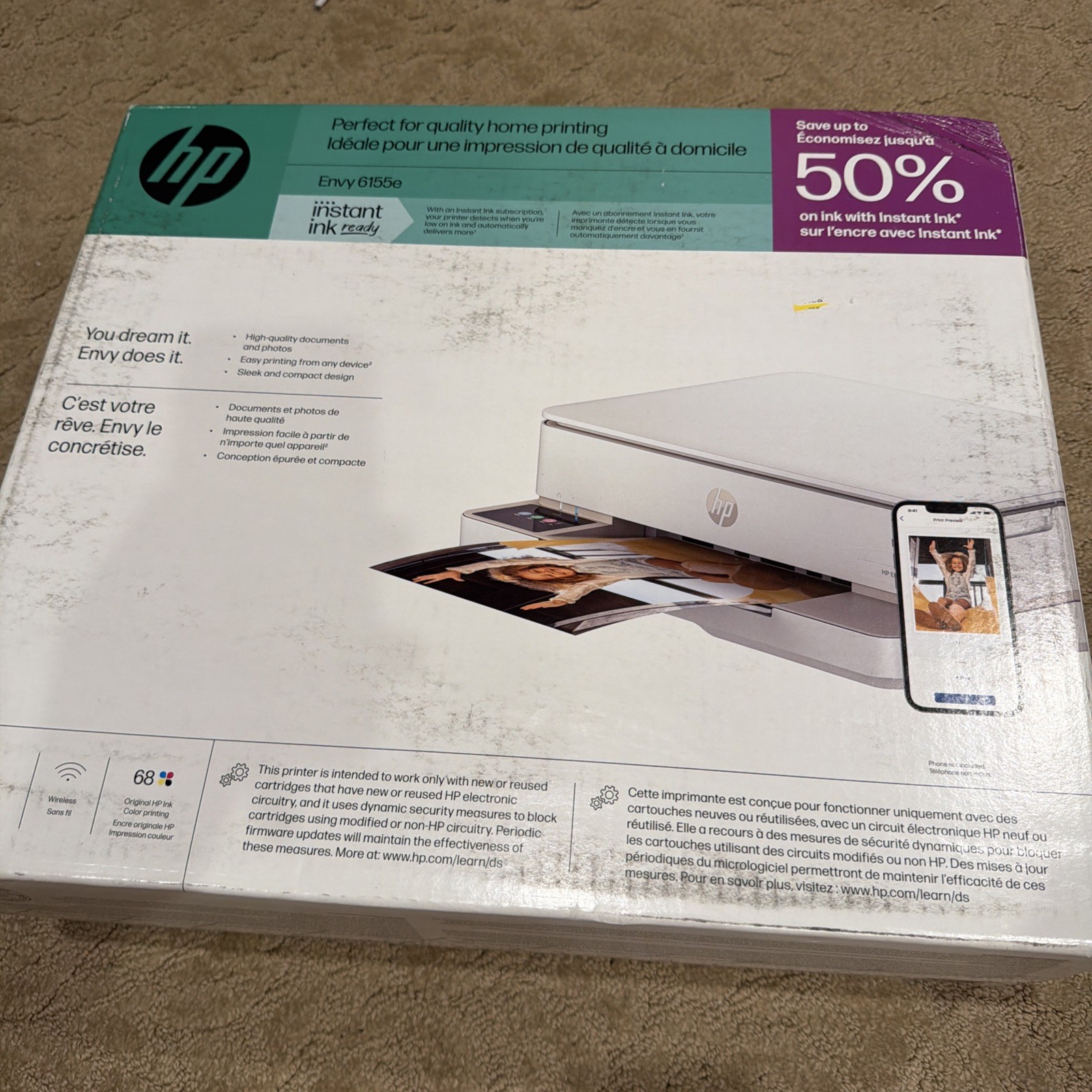HP Envy 6155e Wireless All-in-One Color Printer Scanner Copier HP+ (714L5A) NEW