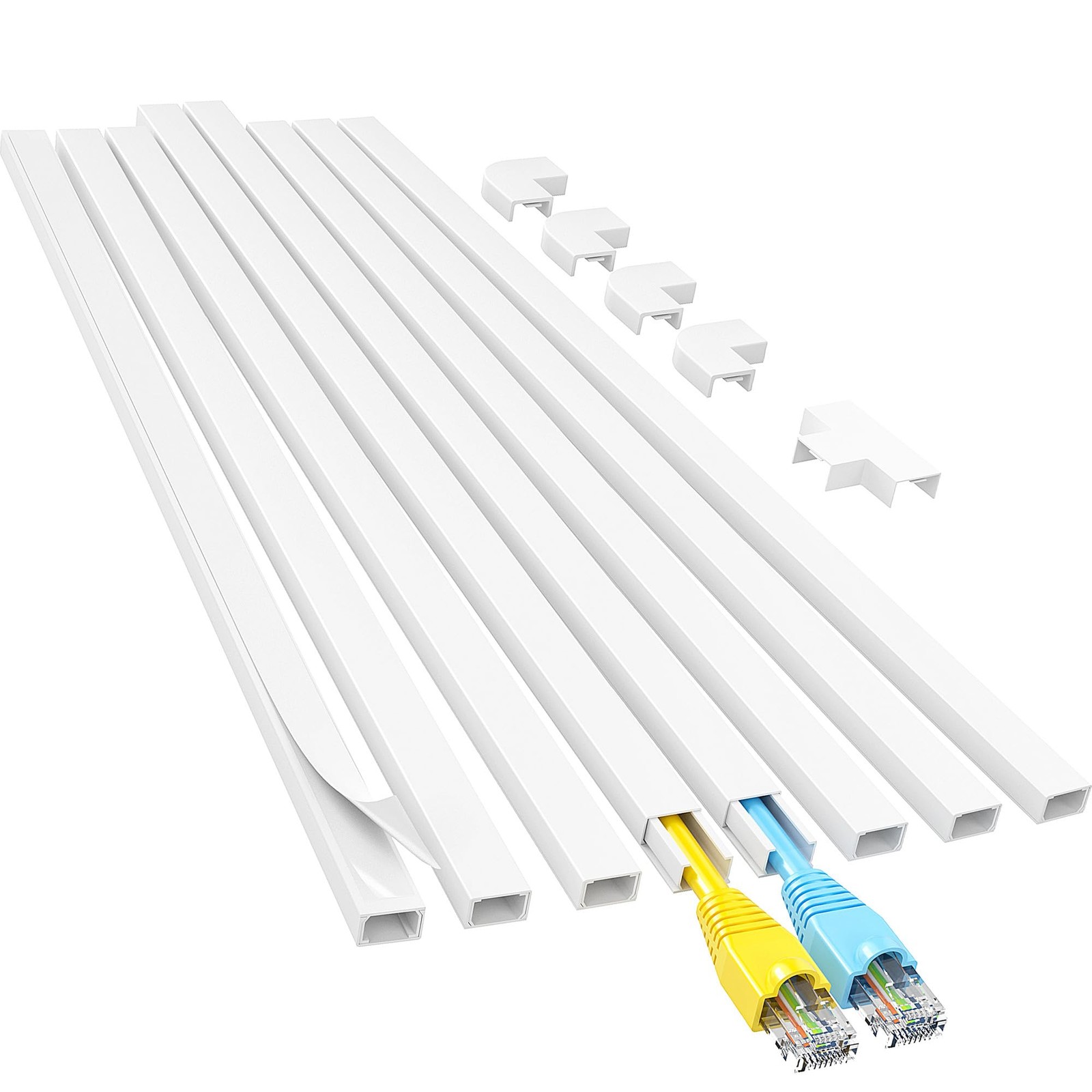 Cable Cord Hider Wall Raceway 113in Wire Cover Organizer Kit for 2 Wires White