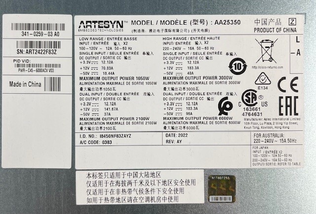 Artesyn AA25350 Advanced Energy Power Supply 6000ACV