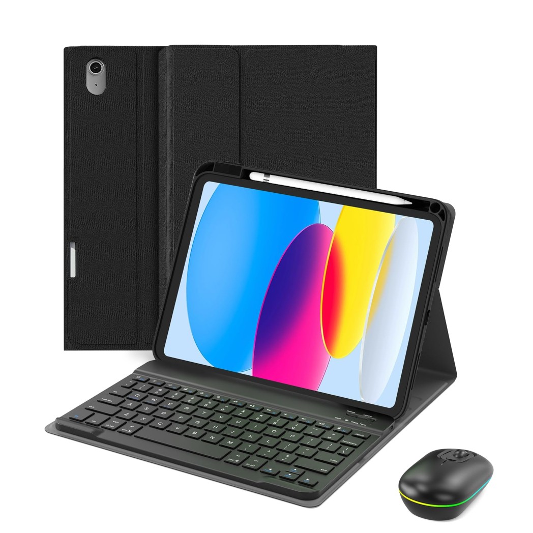 MERSATM for ipad A16 Case with Keyboard and Mouse, Stand Folio Cover with Pencil