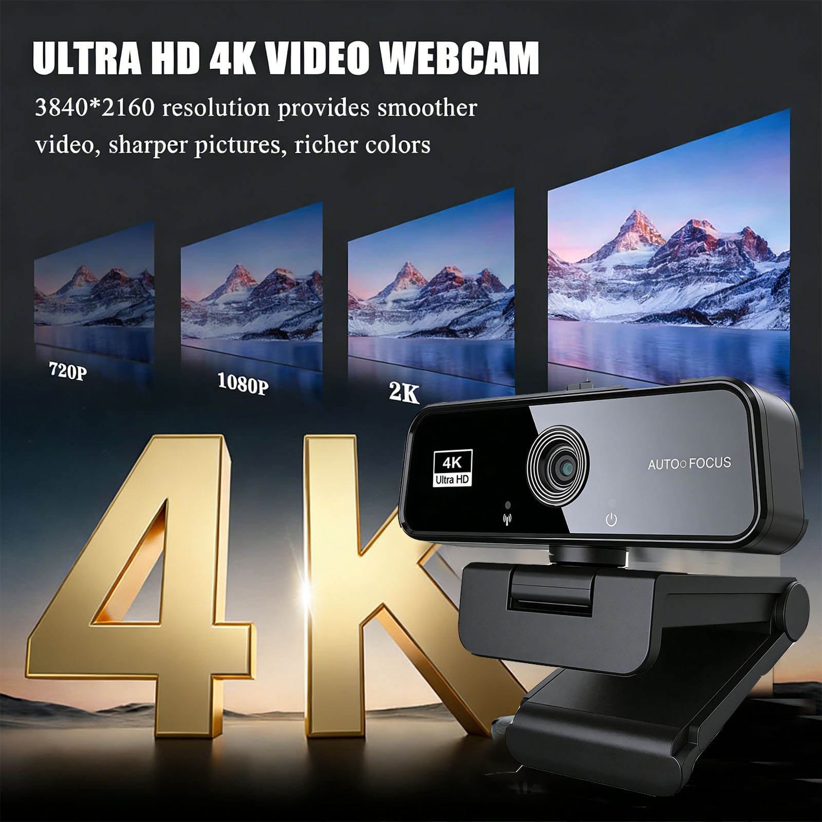 4K Webcam Autofocus USB Web Camera with Microphone with Privacy cover for PC