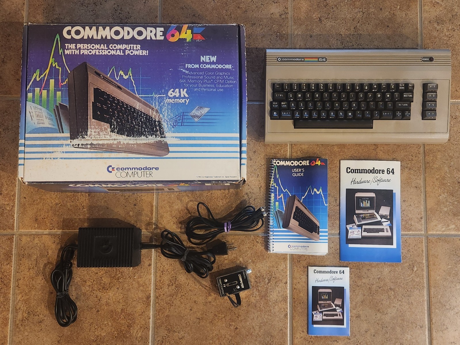 Commodore 64 Computer Original Box Matching Serial Numbers, Cords, User's Guide