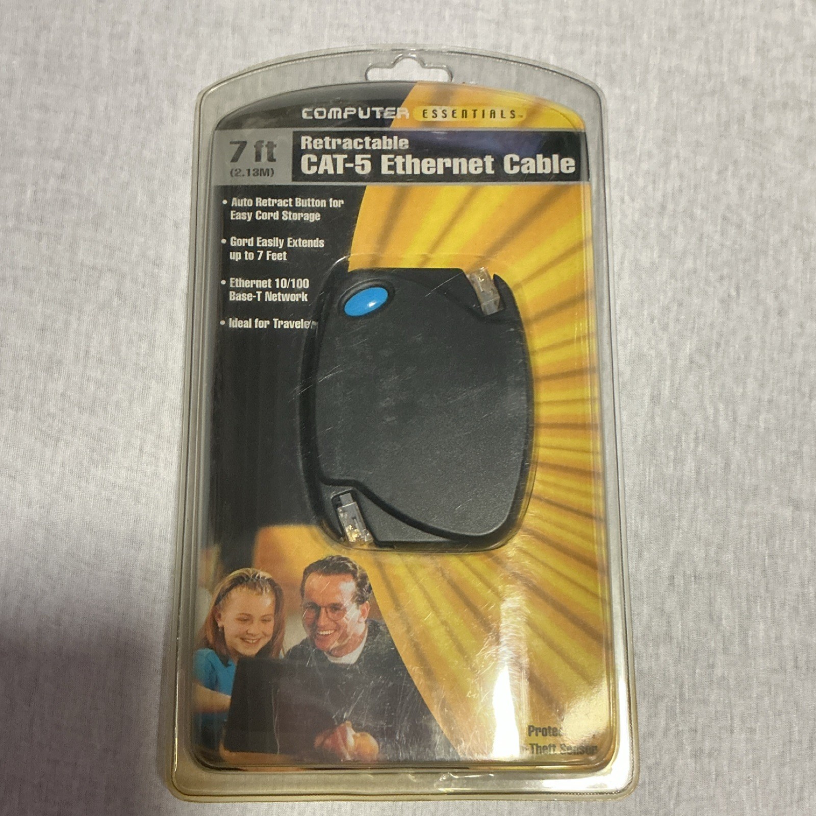 Computer Essentials Retractable CAT-5 RJ-45 Ethernet Cable 7 ft Black 840806