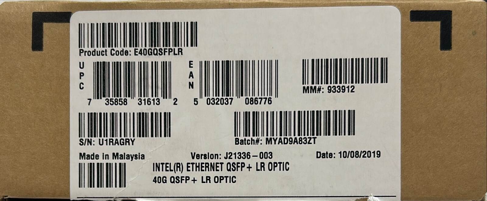 Intel E40GQSFPLR Ethernet  40G QSFP+ LR Optics Module NEW BROWN BOX