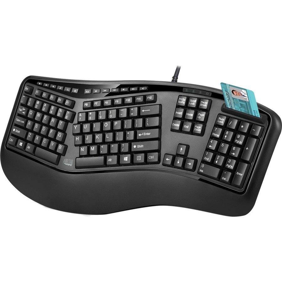 Adesso Desktop Ergonomic Smart Card Reader Keyboard TAA Compliant AKB150SBTAA