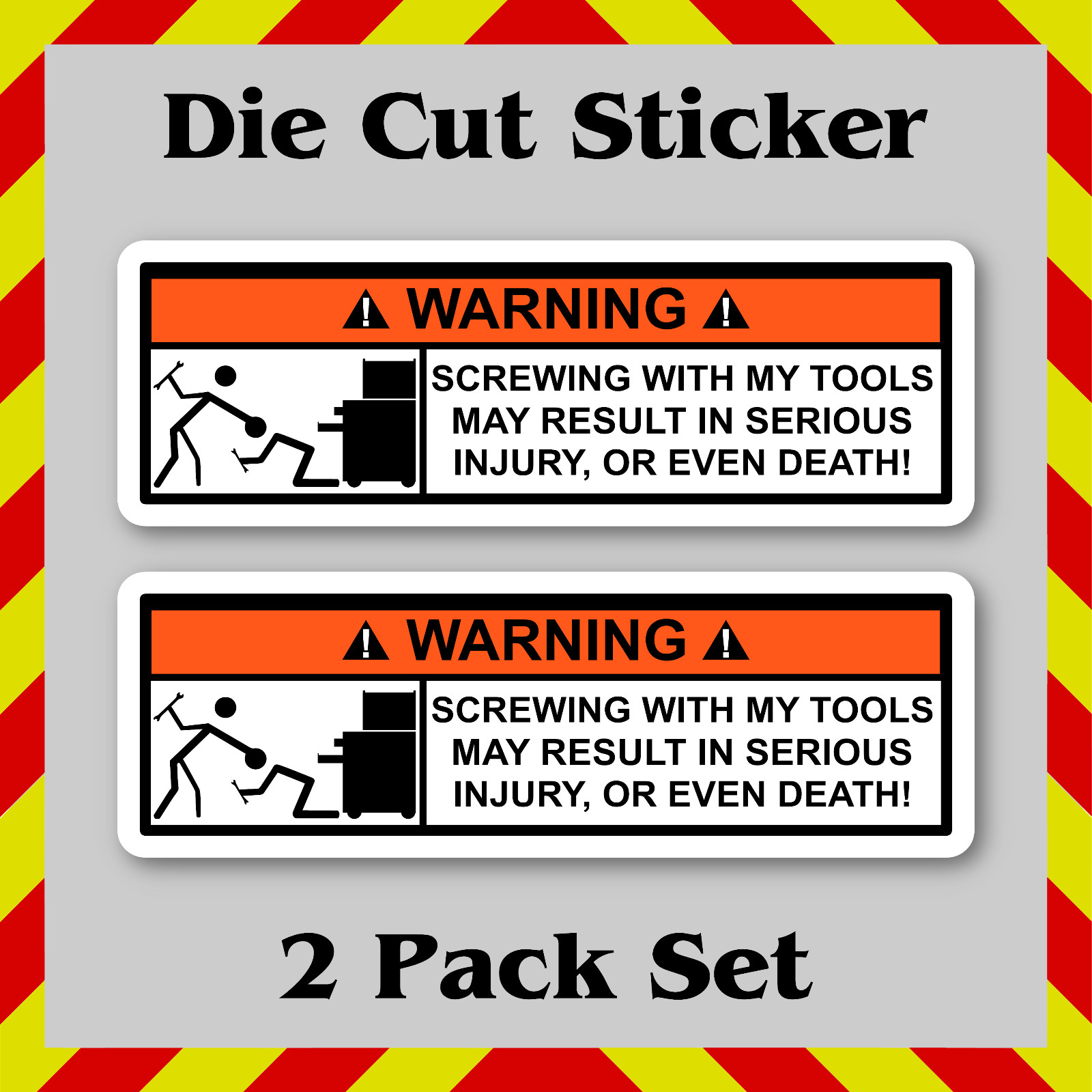 2-Pack, Funny Tool Box Warning Stickers - Blue Collar Humor Vinyl Printed Decals