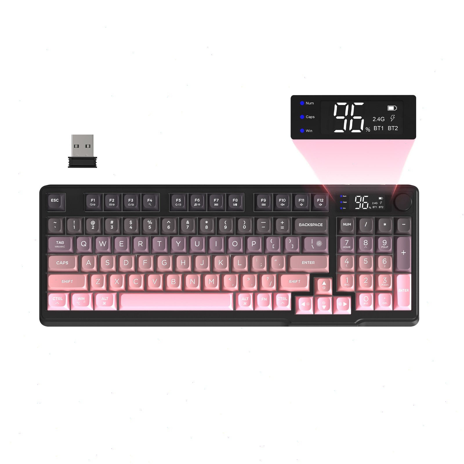 FREEWOLF M96 Dual Mode Wireless Keyboard Bluetooth 5.0 96-Key PBT Smart Display