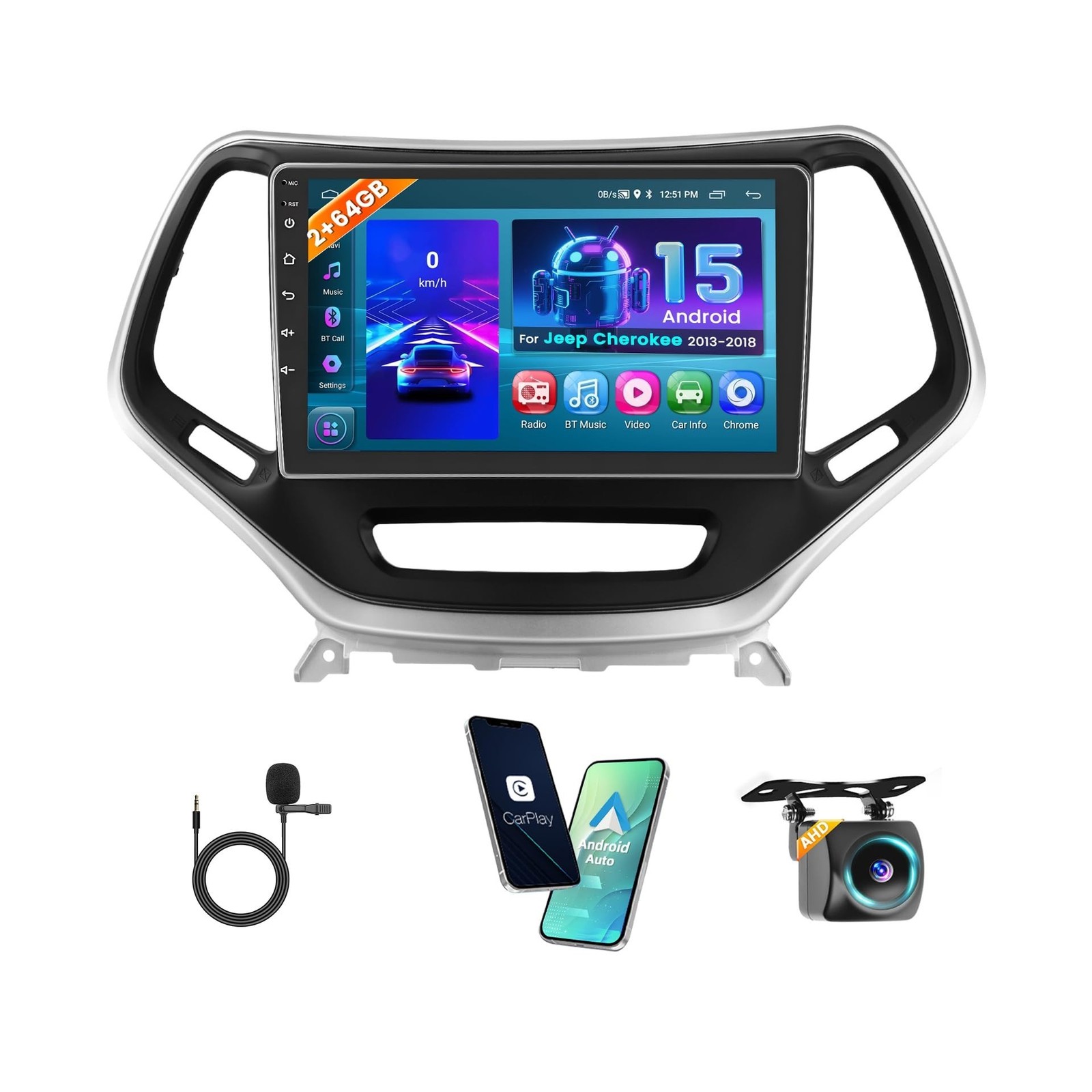 2+64GB Hikity Android Car Stereo for Jeep Cherokee 2013 2014 2015 2016 2017 2...