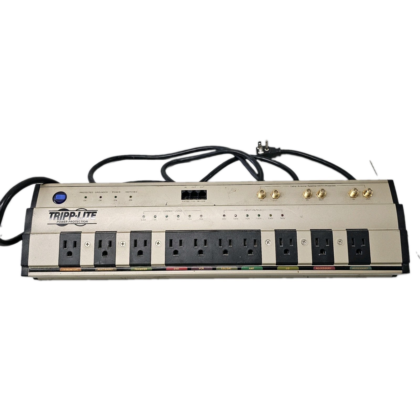 TrippLite HTPowerBar10 Surge Protector 10 Outlets Phone Fax Modem Cable In/Out