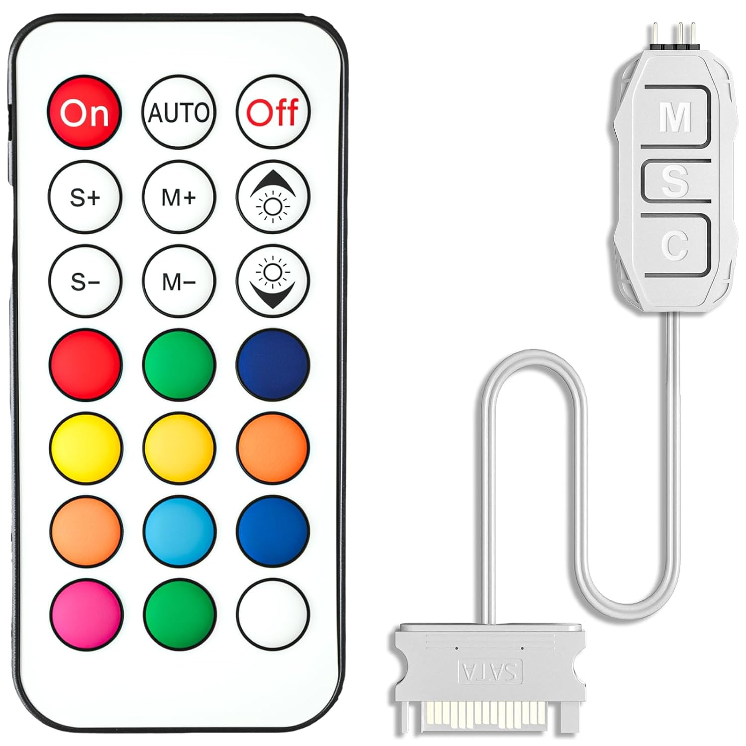 White ARGB Controller Kit, 21 Key Remote Control Mini RGB PC Fan Controller Hub,