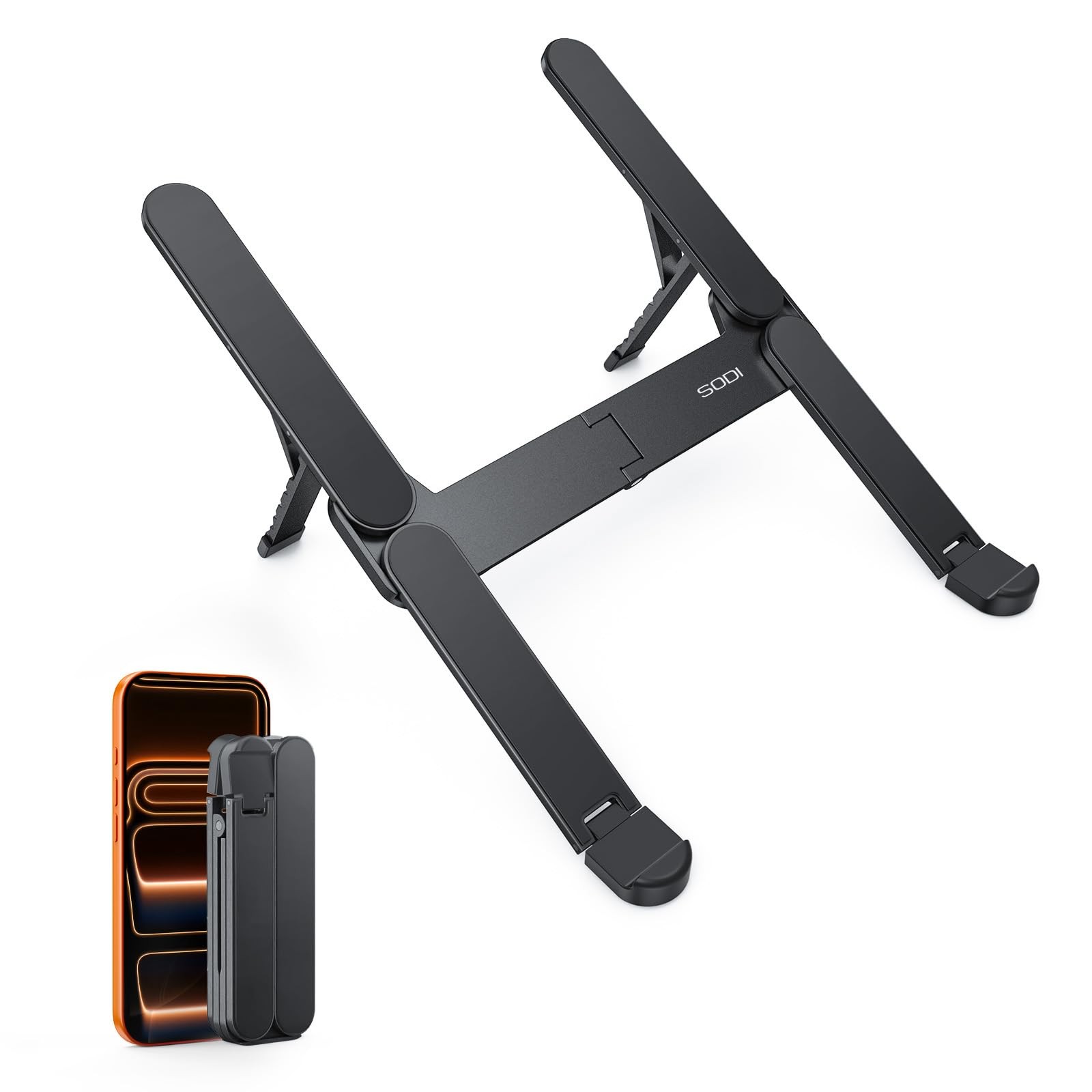 Ultra Compact Foldable Laptop Stand Aluminum Adjustable Fits 1016 In Black