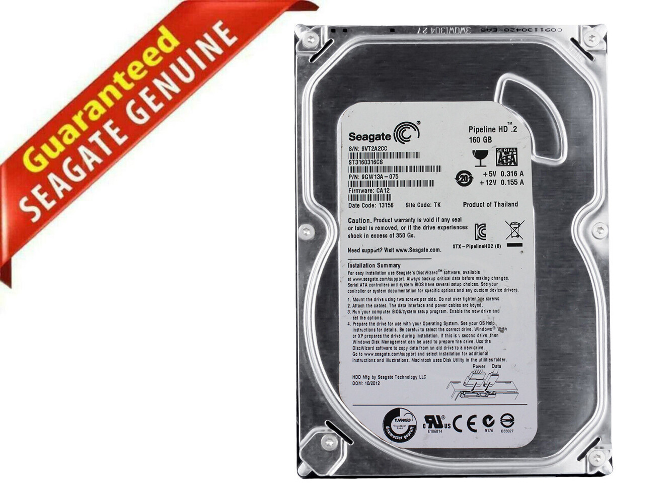 Seagate Pipeline ST3160316CS 160GB 5900RPM 8MB Cache SATA 3.0Gb/s 3.5" HDD