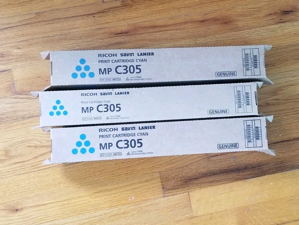 3 New OEM Ricoh MP C305 Cyan Toner 842122
