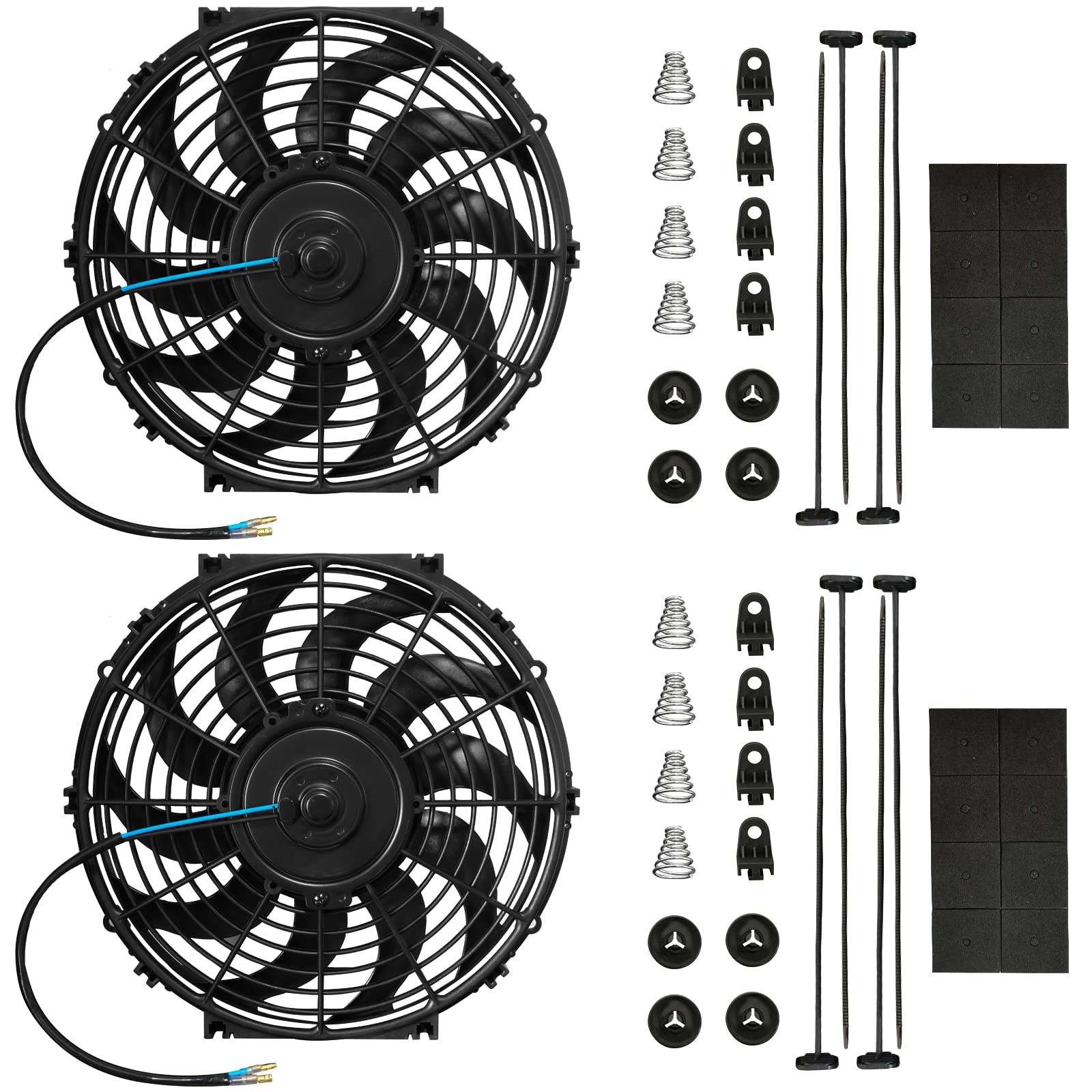 2 Pack 12" Curved Electric Radiator Cooling Fans 12V 10 Blade 1650 CFM Mount Kit