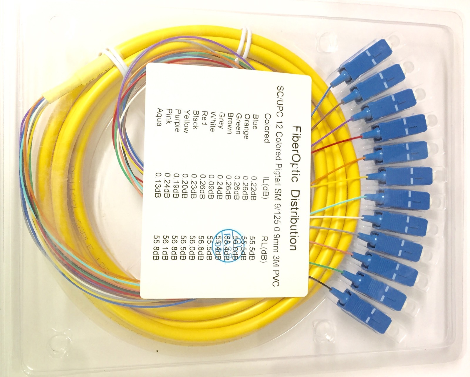 QTY 10  12 Strand 9/125 Fiber Optic Pigtail 3m SC/UPC Single Mode - 5740