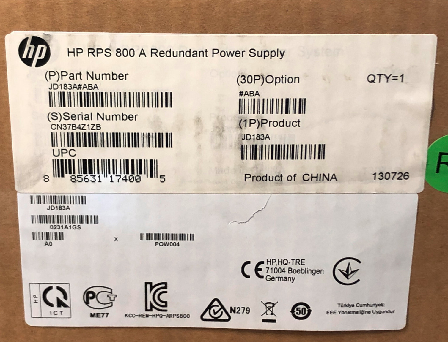 HP HPE JD183A RPS 800 A Redundant Power Supply RPS800-A MSR3012 MSR3024 RPS