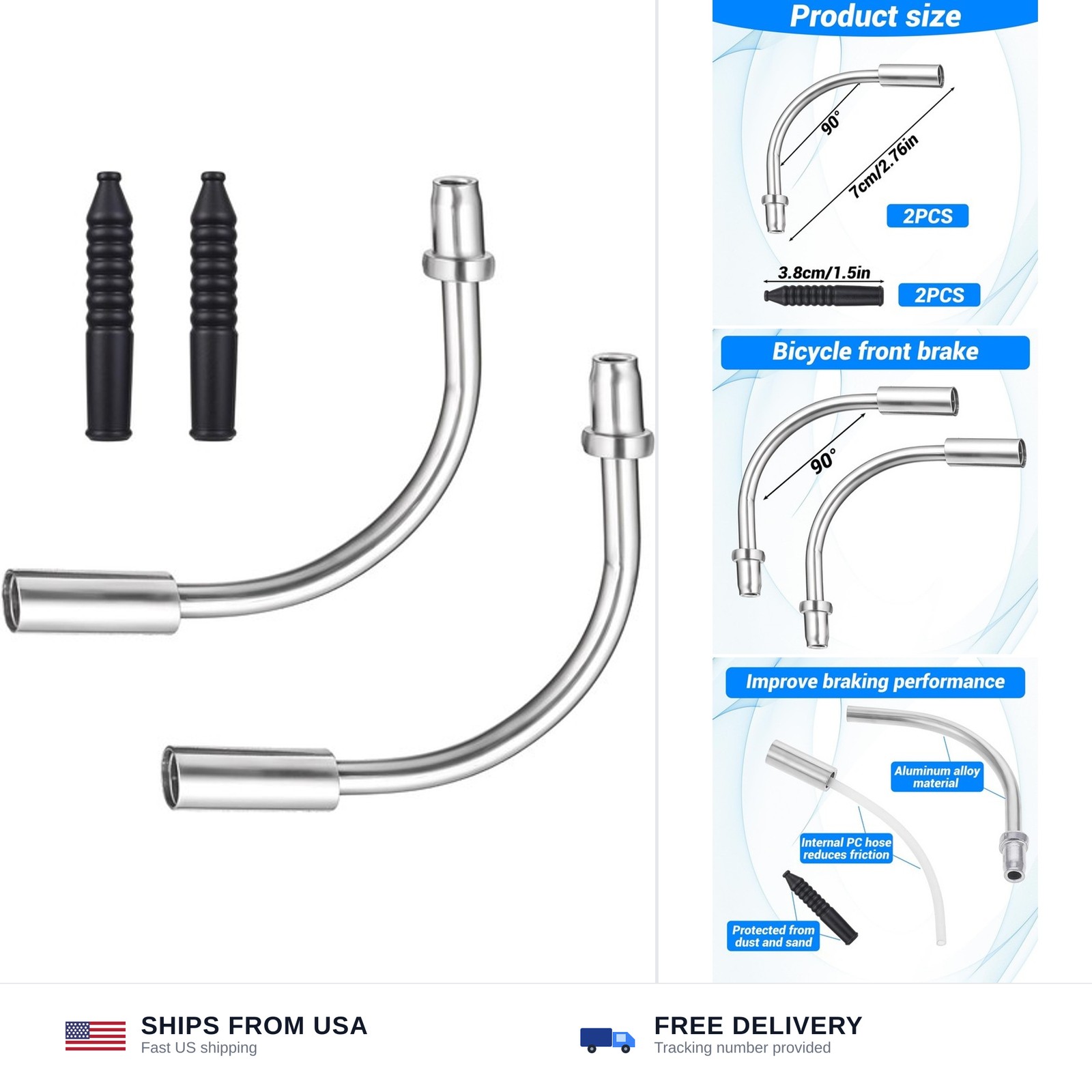 Bike V Brake Noodle Cable Guide Pipe 90 Degree 4pc Set Aluminum Rubber