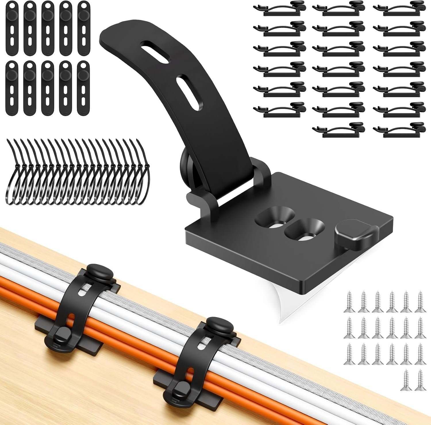 20PCS Cable Management Kit Adhesive Cable Clips 20 Adjustable Cable Holders