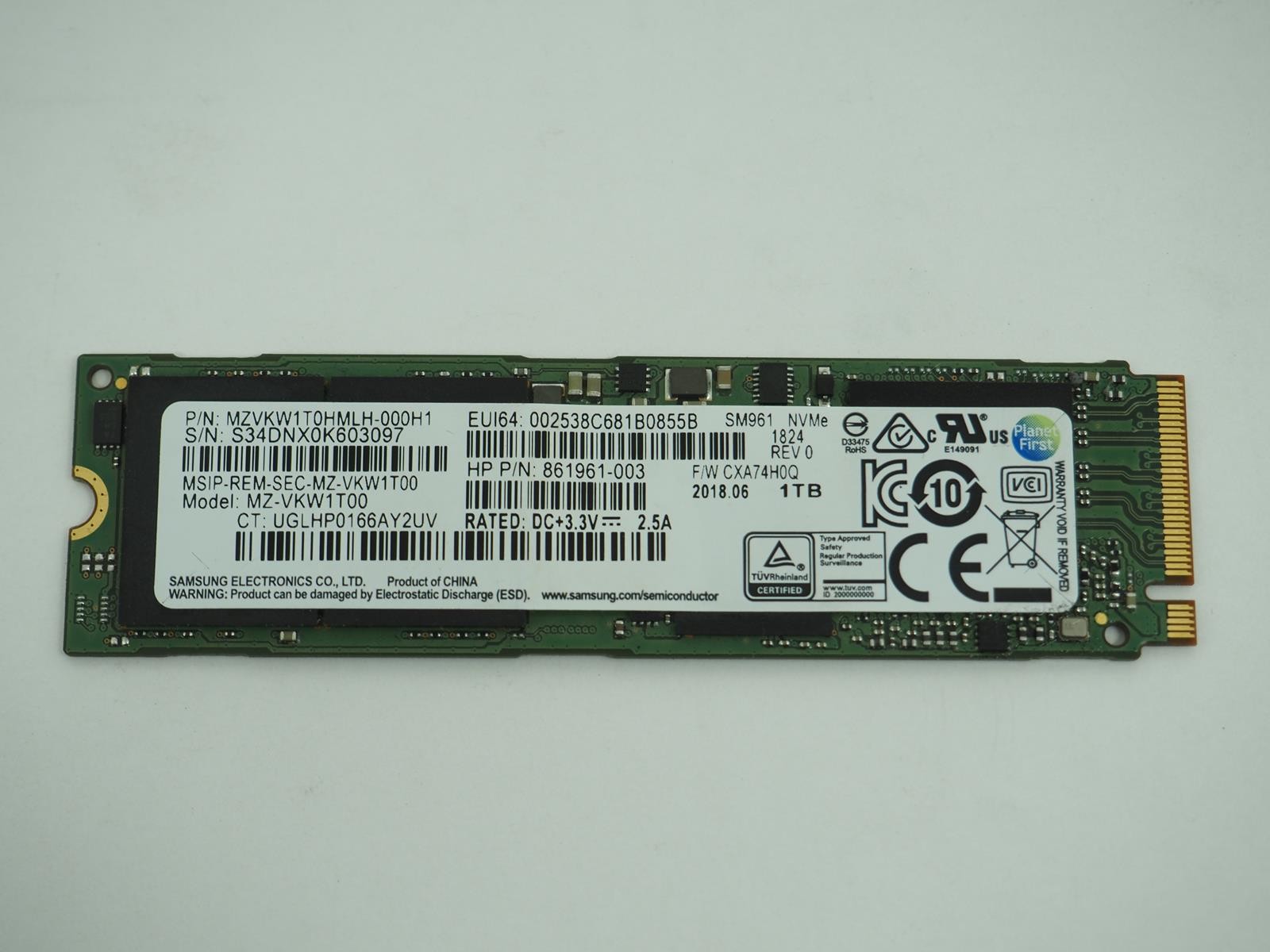 Samsung 1TB NVMe Solid State M.2 Drive Tested, Wiped - MZ-VKW1T00