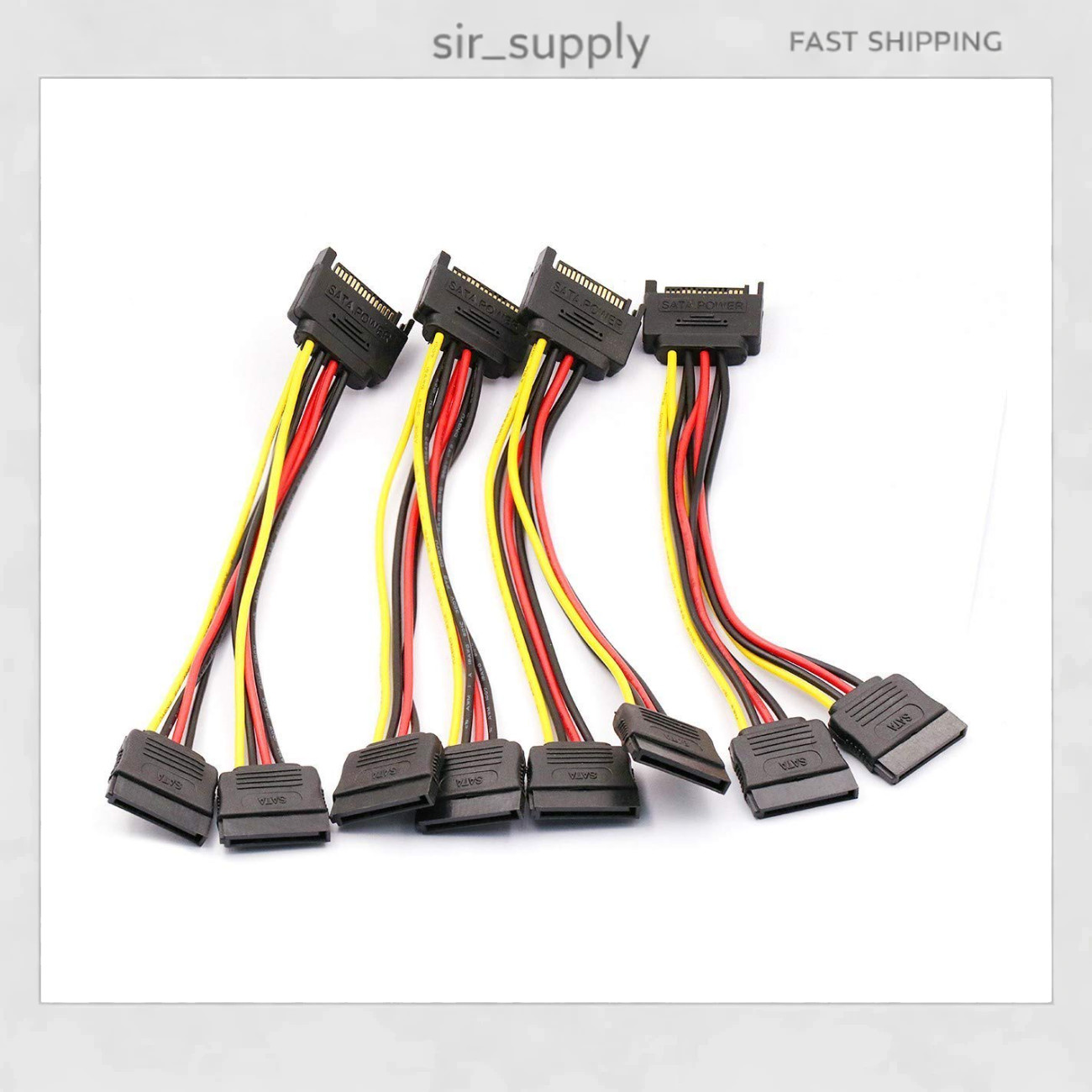 4PCS 8In SATA 15Pin Male to Dual Female Power Splitter Cables for PC Hardware