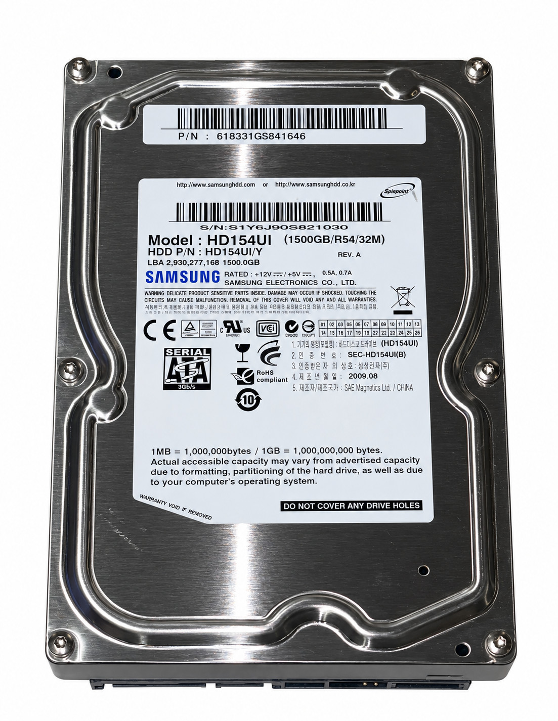 1.5TB Samsung HD154UI SATA II 5400Rpm 32MB Cache 3.5'' inch Hard Drive