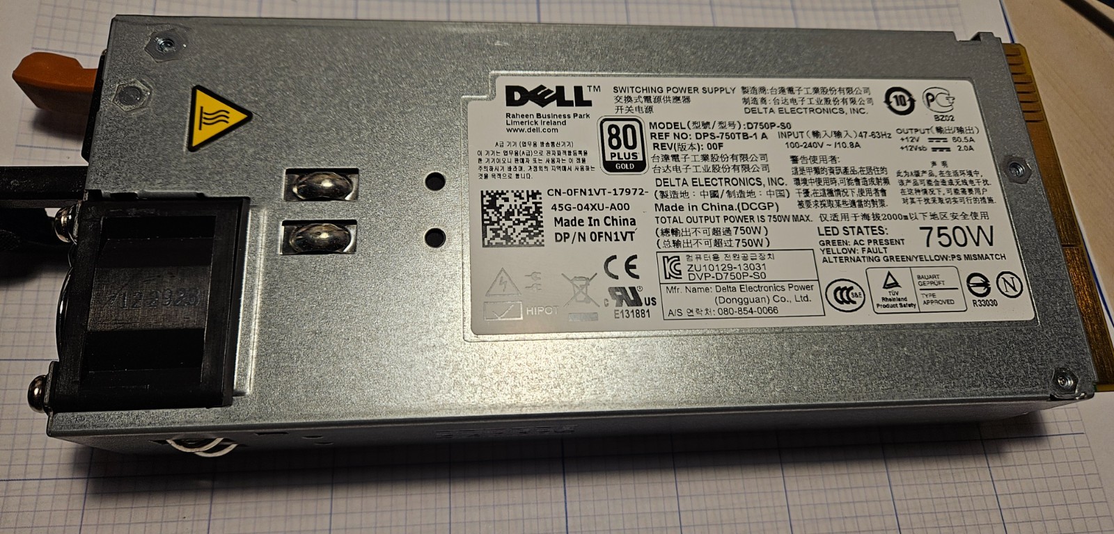 LOT OF 2 Dell 0FN1VT PowerEdge power supply CN-0FN1VT-17972-45G-04XU-A00