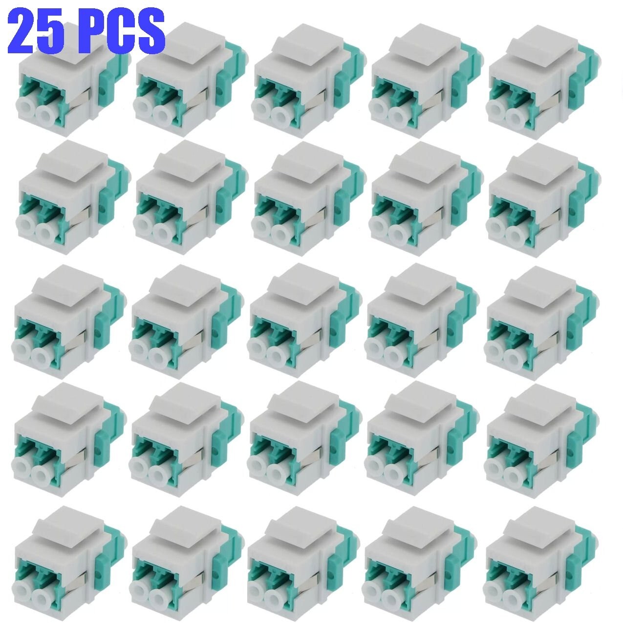 25Pcs LC/UPC OM4 Keystone Jack Duplex Multi Mode Fiber Optic Insert Coupler Aqua