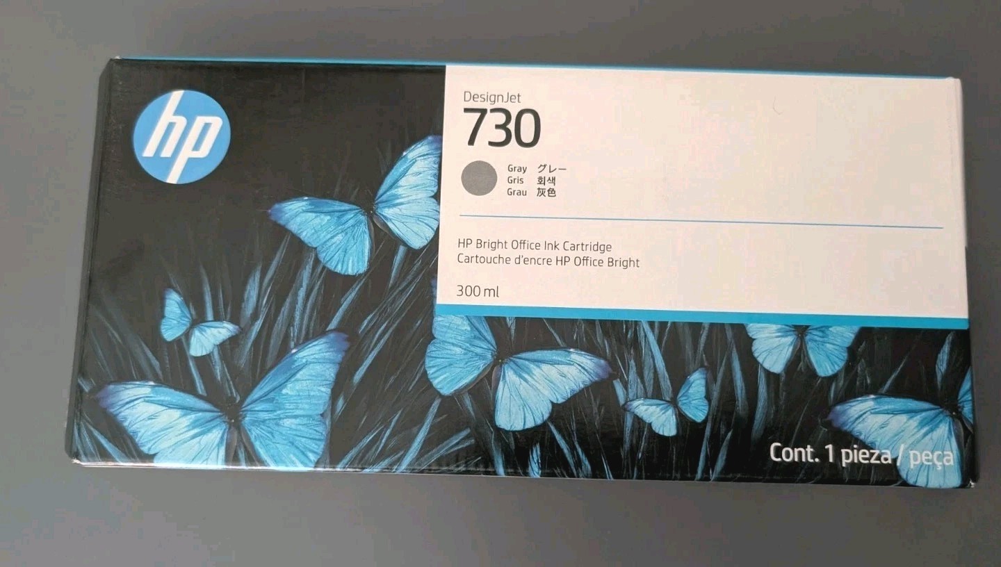 June 2028 Genuine HP DesignJet 730 Gray Ink P2V72A 300ml Sealed Cartridge NEW