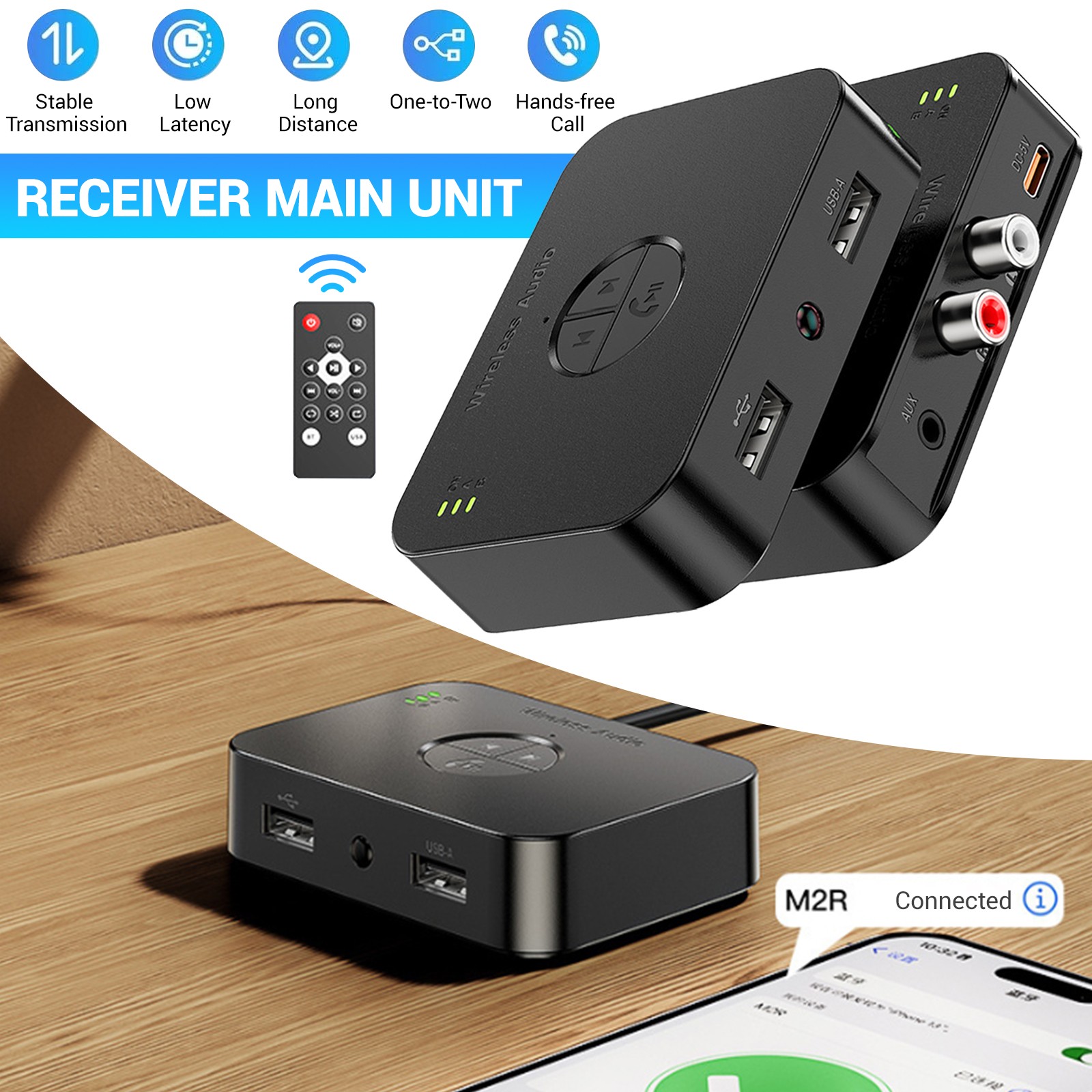 3in1 Bluetooth 6.0 Transmitter Receiver Audio Music Adapter 3.5mm AUX RCA USB