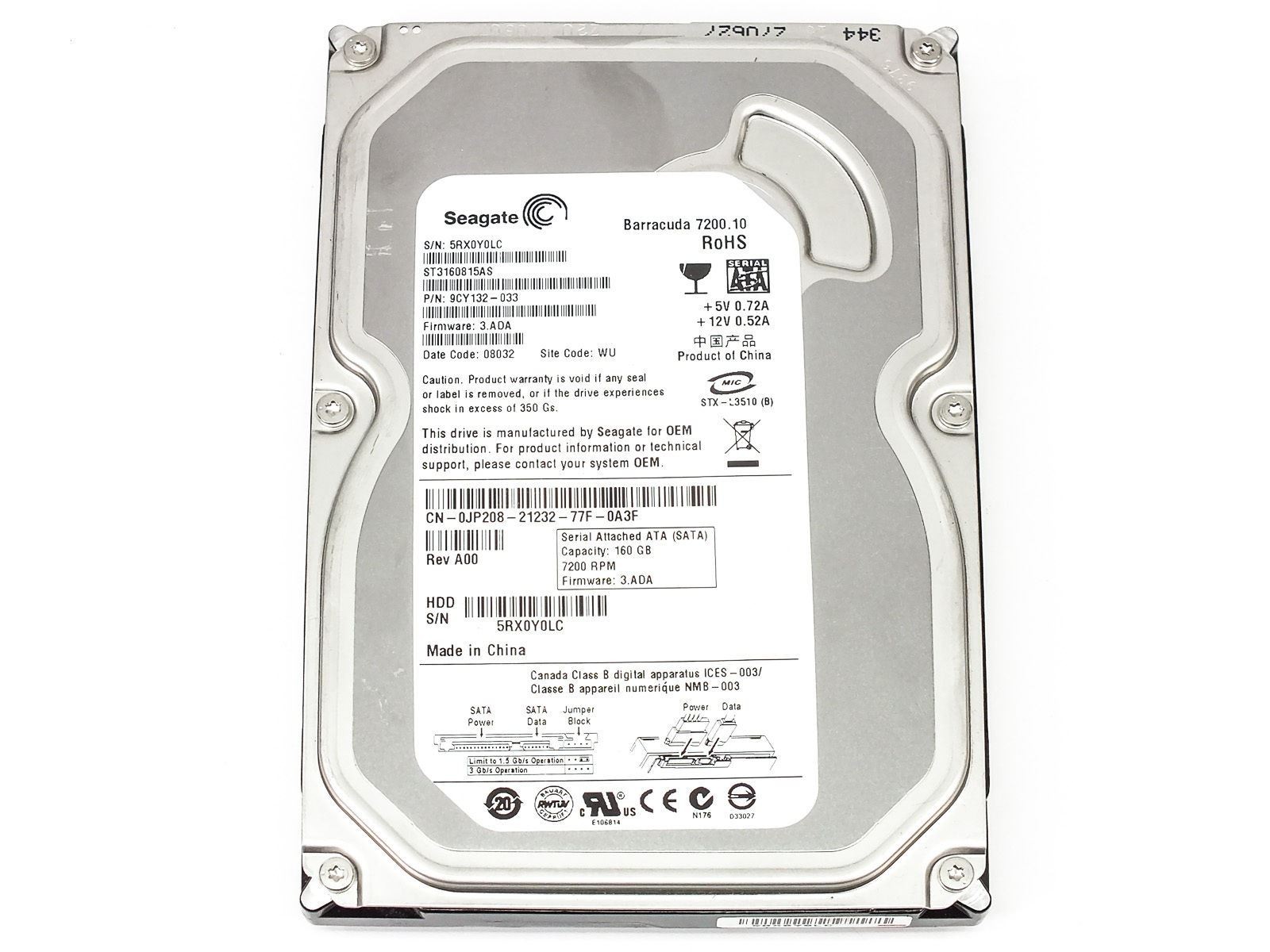 Seagate Barracuda ST3160815AS 160GB 7200 RPM 3.5" SATA Hard Drive Dell JP208