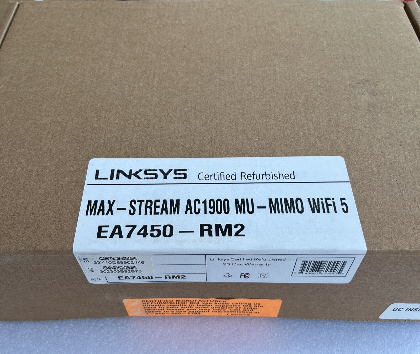 Linksys Max-Stream AC1900 MU-MIMO Gigabit Dual-Band Wi-Fi Router, EA7450(Refurb)