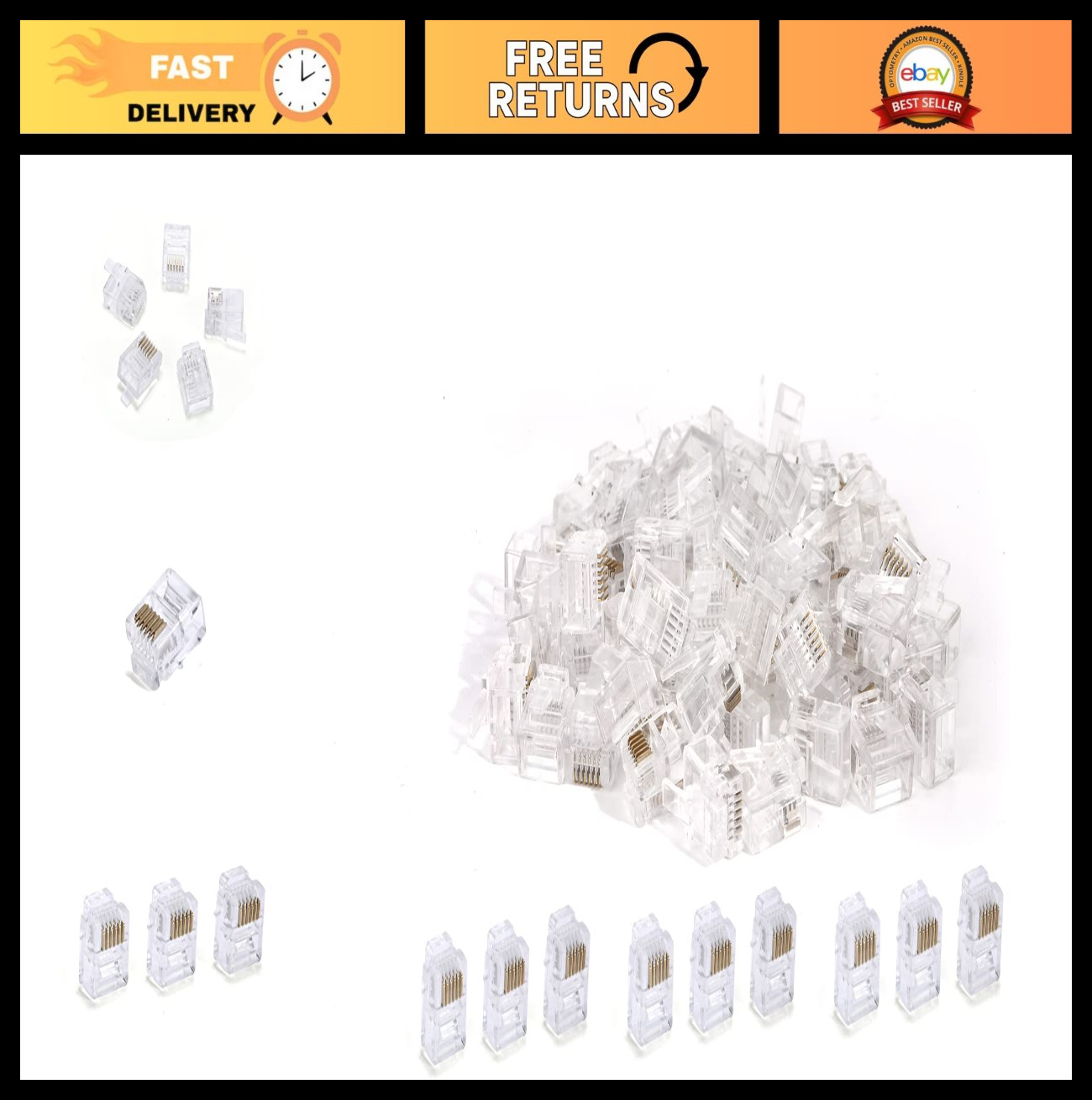 100 Pack RJ11 RJ12 Modular Plug 6P6C Connectors for Phone Line Cords