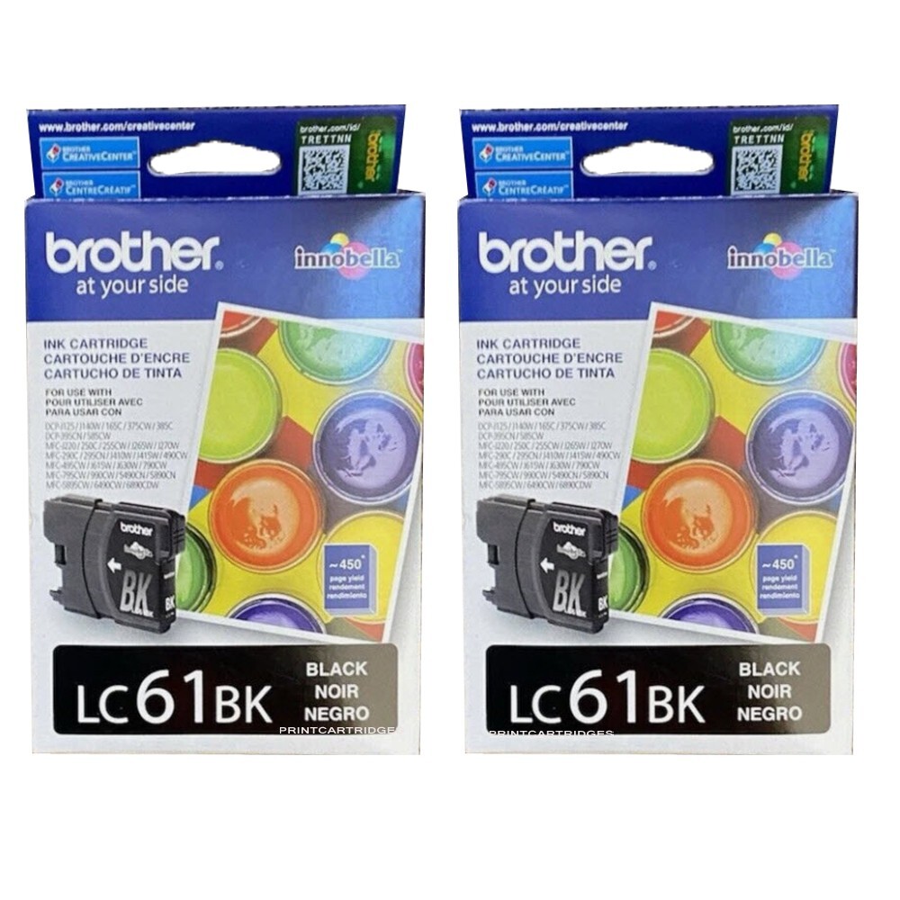 2pcs Genuine Brother LC61 Black Ink Cartridges