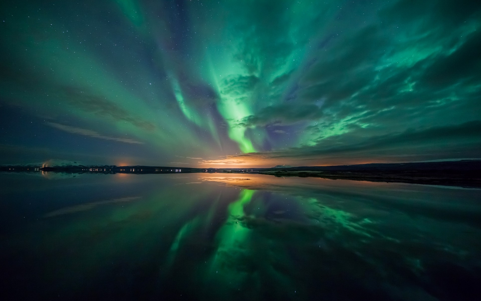 Landscape nature aurorae reflection starred sky night Custom Gaming Mat Desk