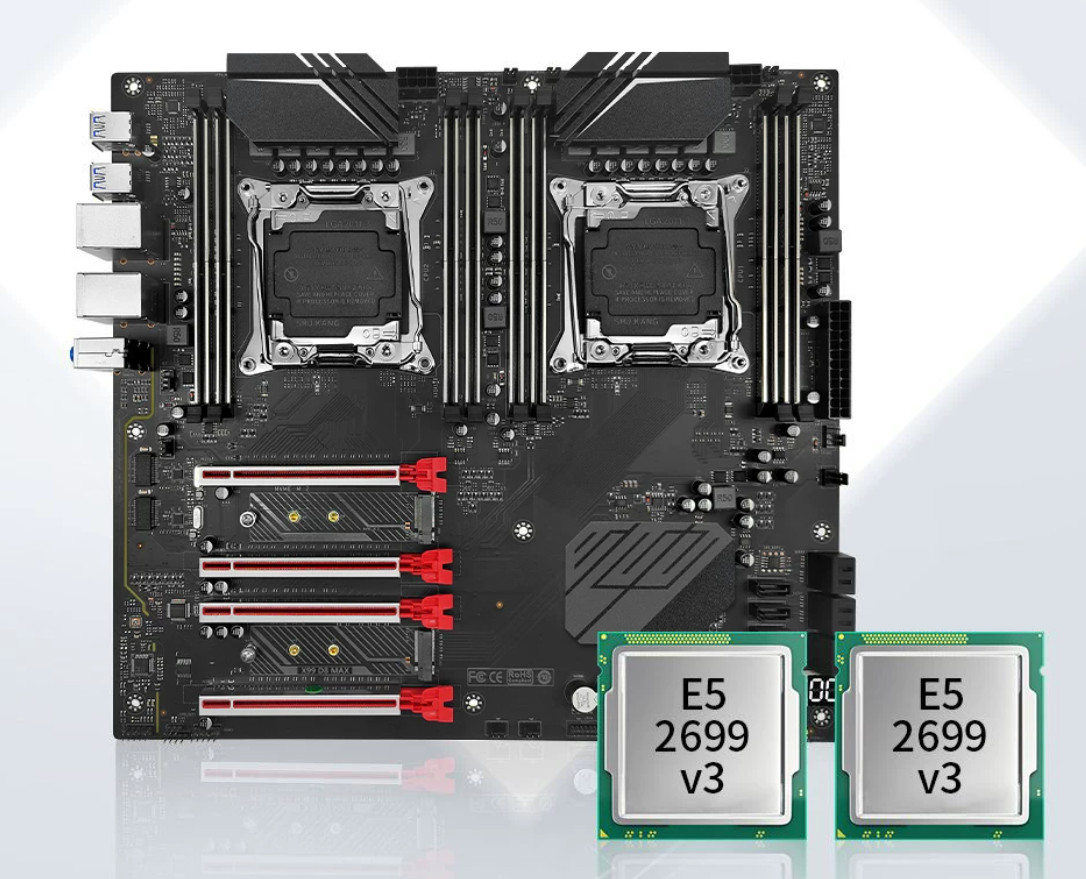 X99 D8-MAX Dual CPU Motherboard 2x Intel Xeon E5-2699 v3 LGA2011-3