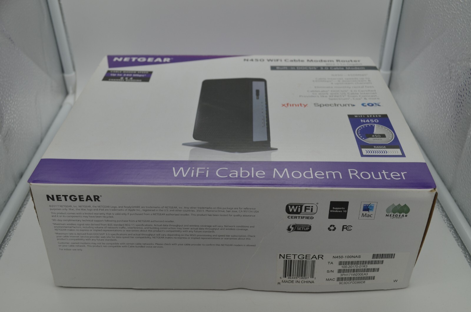 NETGEAR N450 (8x4) WiFi DOCSIS 3.0 Cable Modem Router N450 Open Box