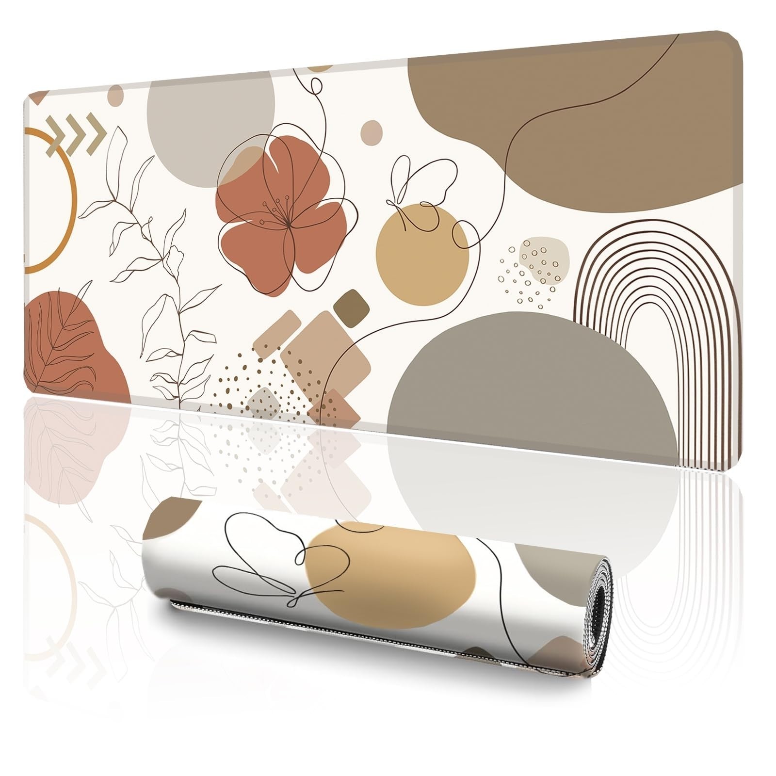 Extra Large Boho Mouse Pad 35.4"x15.7" - Non-Slip Waterproof Desk Mat, Floral &
