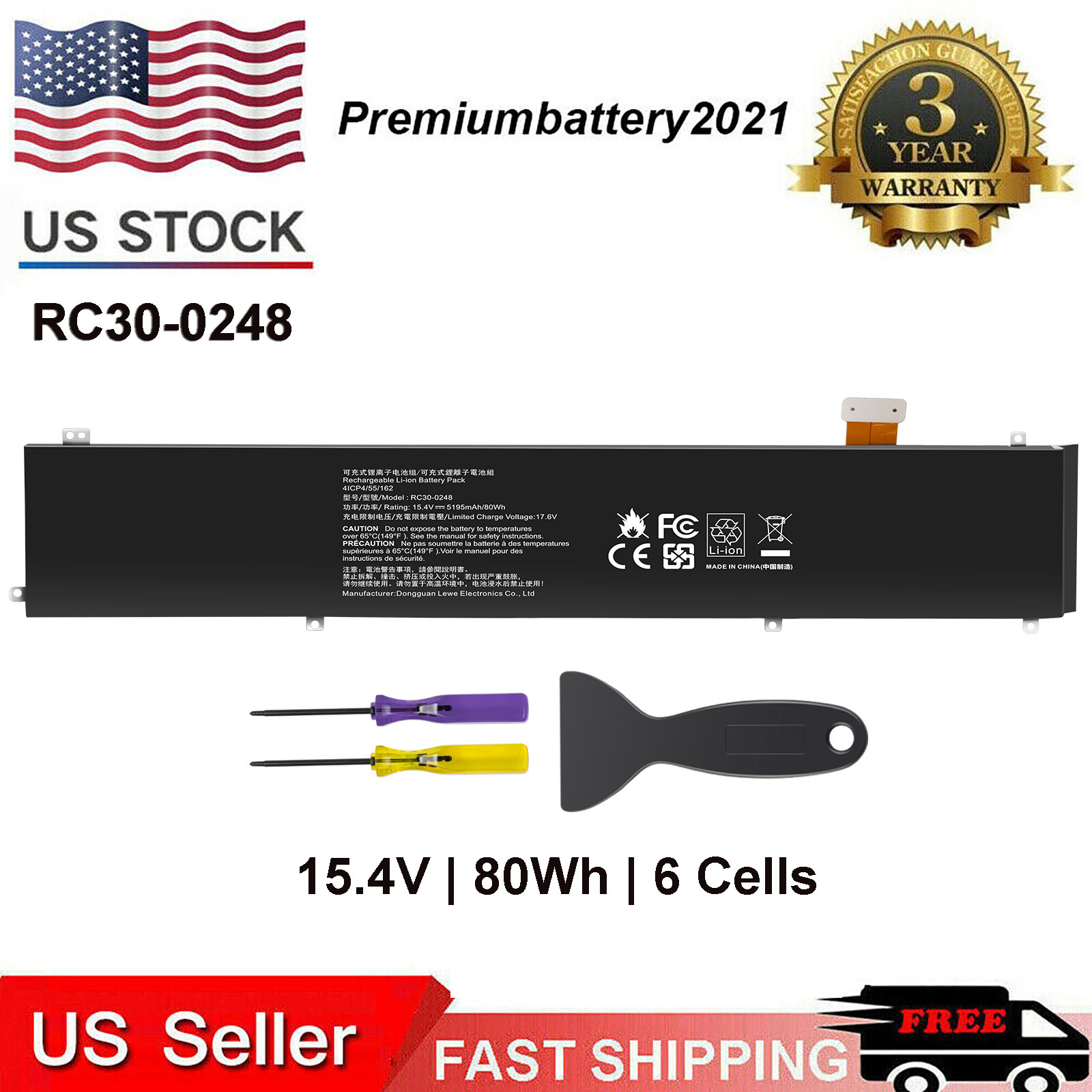 ✅NEW battery RC30-0248 for Razer Blade 15 Advanced 2019 2018 2020 2021 RZ09 80Wh