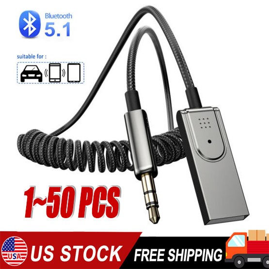 USA Aux to Bluetooth 5.1 Adapter 3.5mm Bluetooth Receiver Microphone for Car Lot