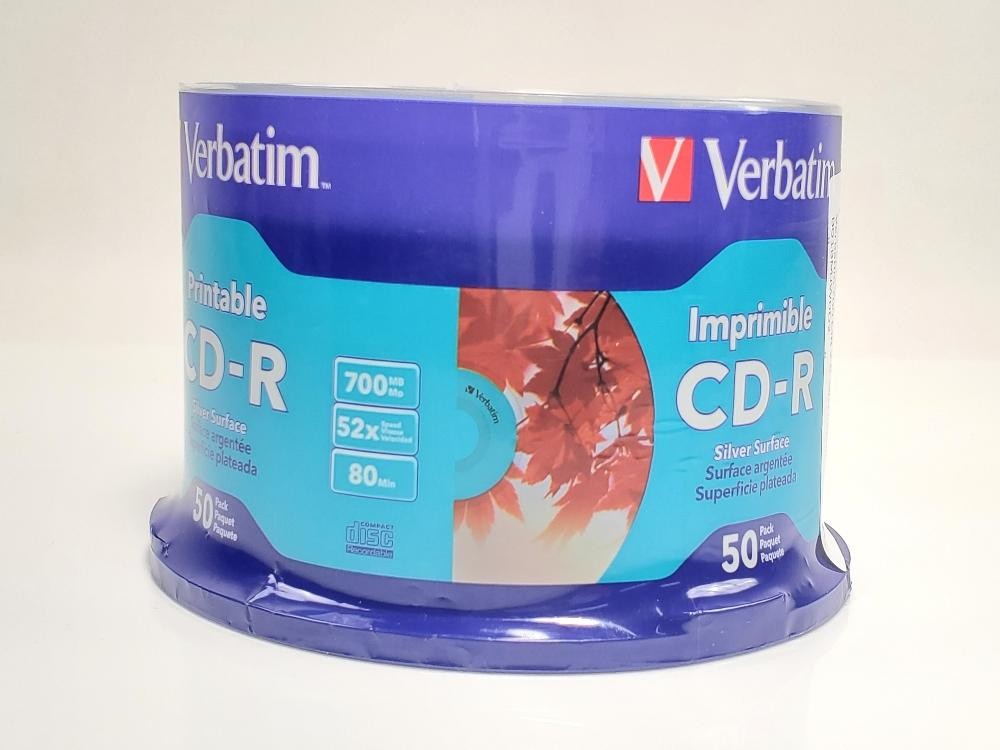 Verbatim CD-R 700MB 80min Inkjet Printable Discs 50 Pack Spindle Silver Media