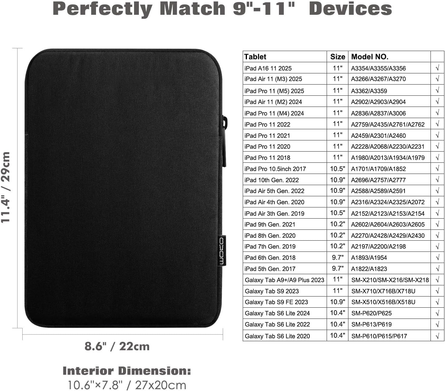 9-11 Inch Tablet Sleeve Bag Padded Protetive Carrying Case