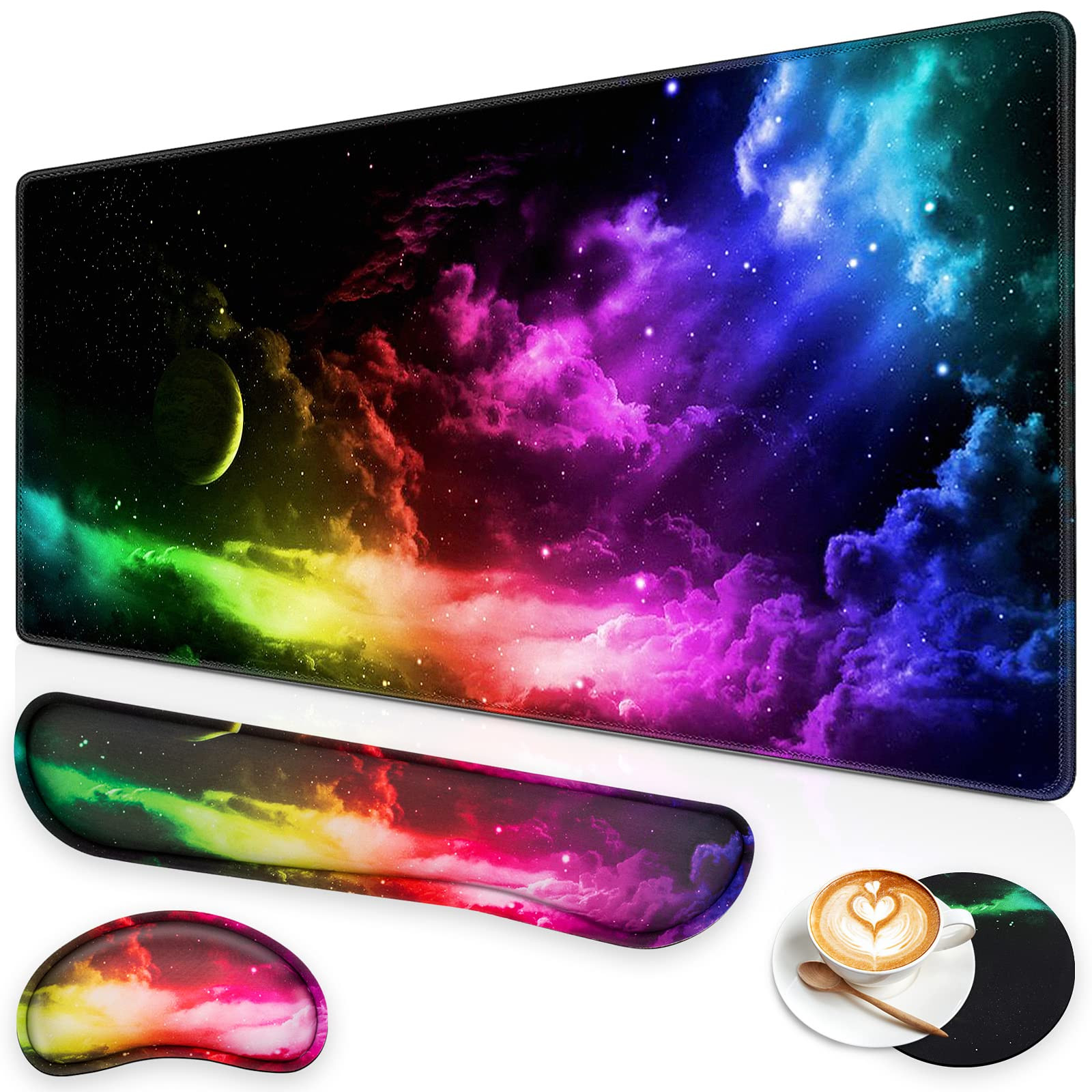 Gaming Mouse Pad Set, 4-in-1 XXL Large Mouse Pad + Keyboard Wrist Rest Suppor...