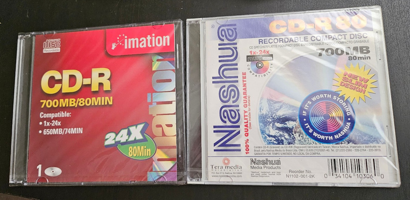 RARE Vintage Lot of 2 Blank CD-R Discs NASHUA & IMATION 700MB 80 Min NEW