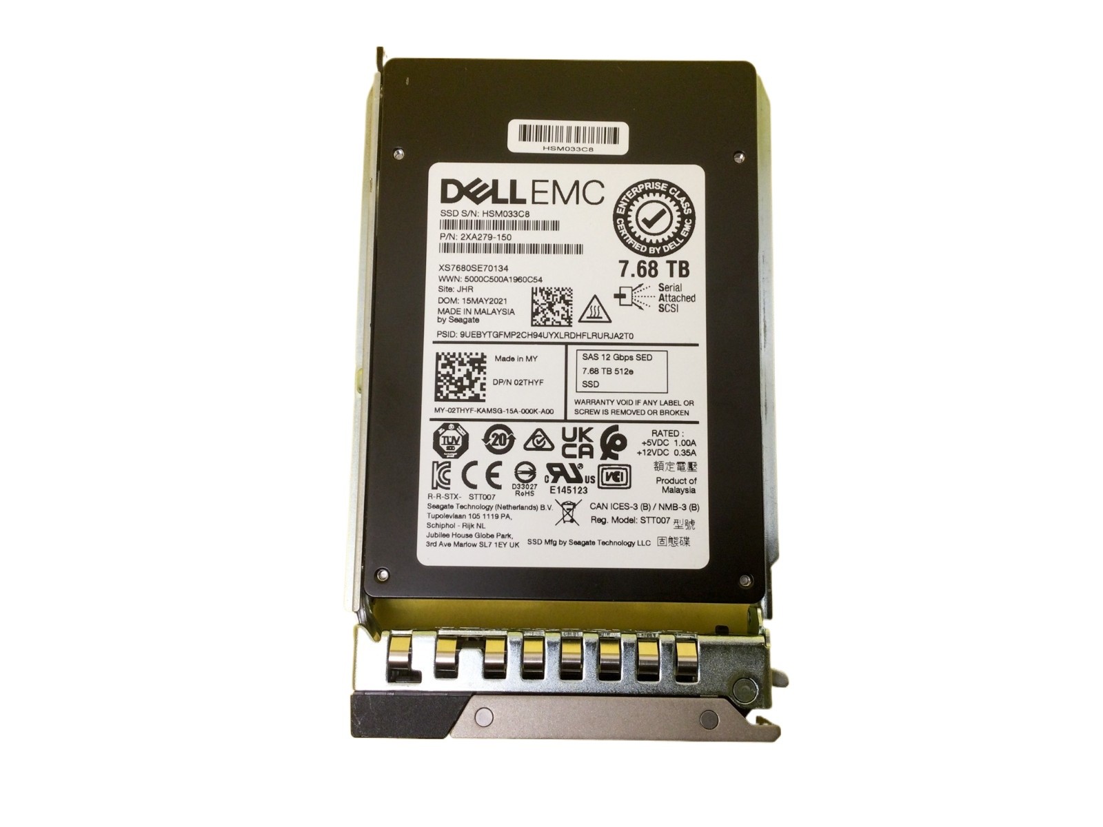 2THYF Dell 7.68TB SAS 12Gbps Read Intensive SED 512e 2.5'' SSD XS7680SE70134 