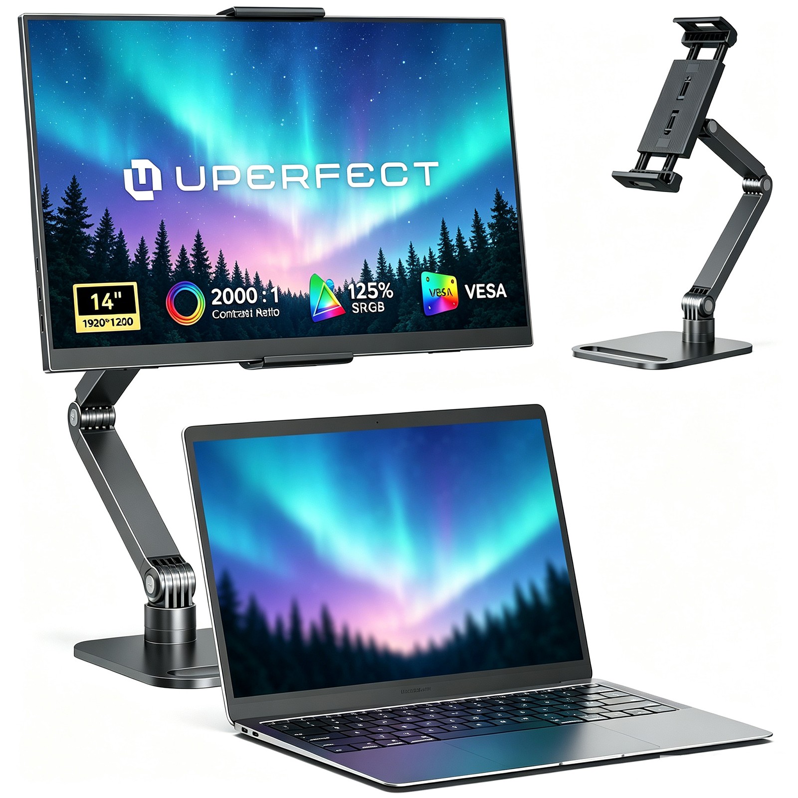 UPERFECT Portable Monitor 14" 125% sRGB Ultra-Slim Laptop Display 1200P w/Stand
