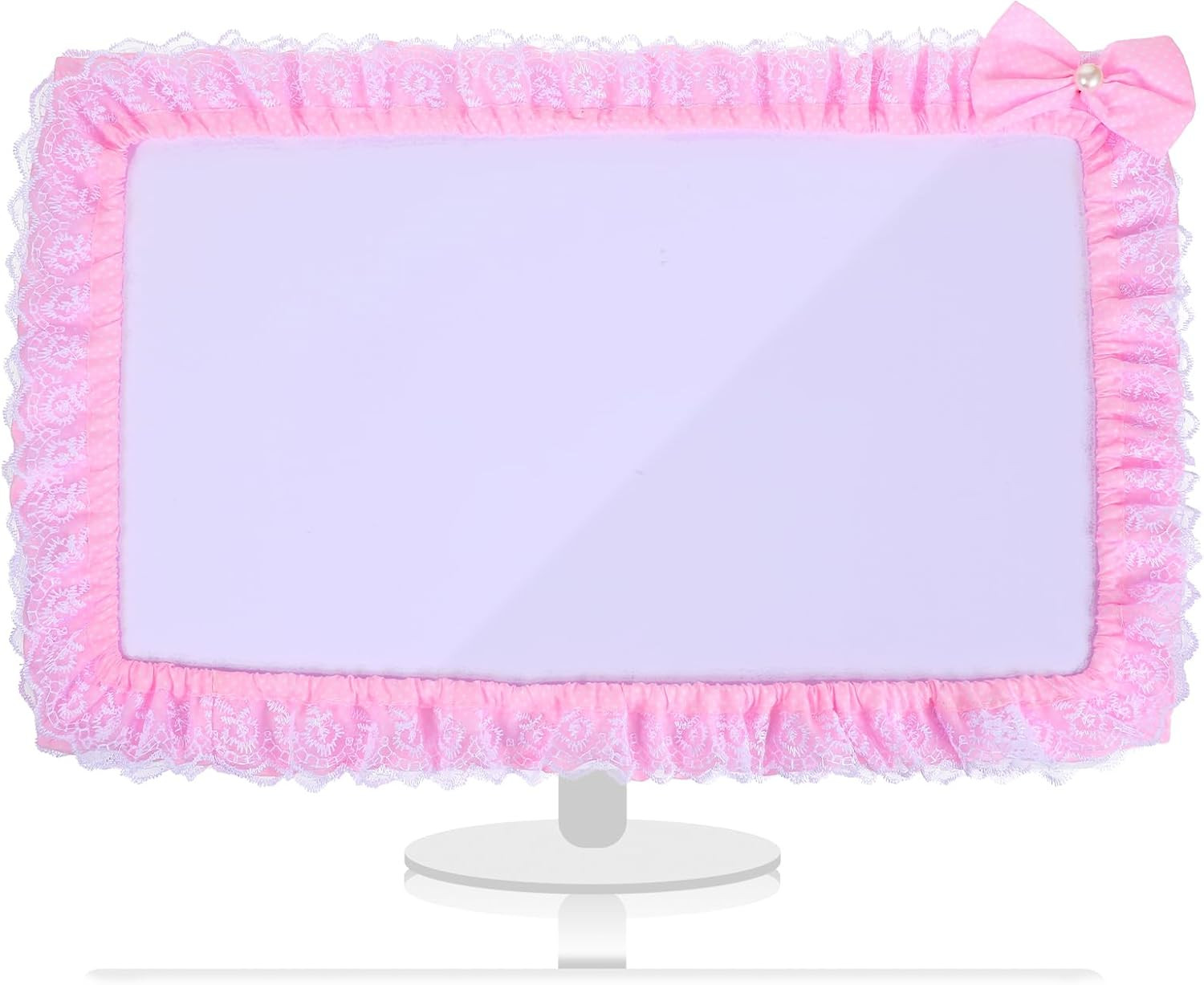 23''-27'' Pink Monitor Cover, Cute Computer Monitor Covers with Bow-Knot, Lac...